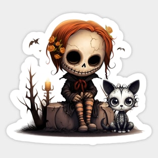 Spooky girl and her cat Sticker